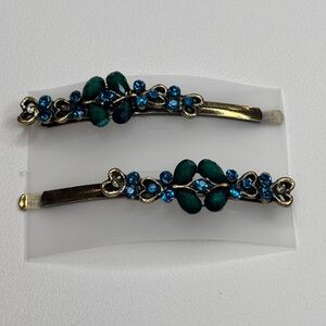 Fashion Jewelry Gold and Blue Floral Hair Accessories